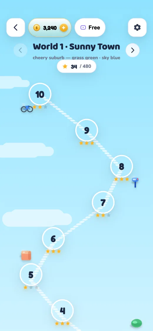 World map with level stars